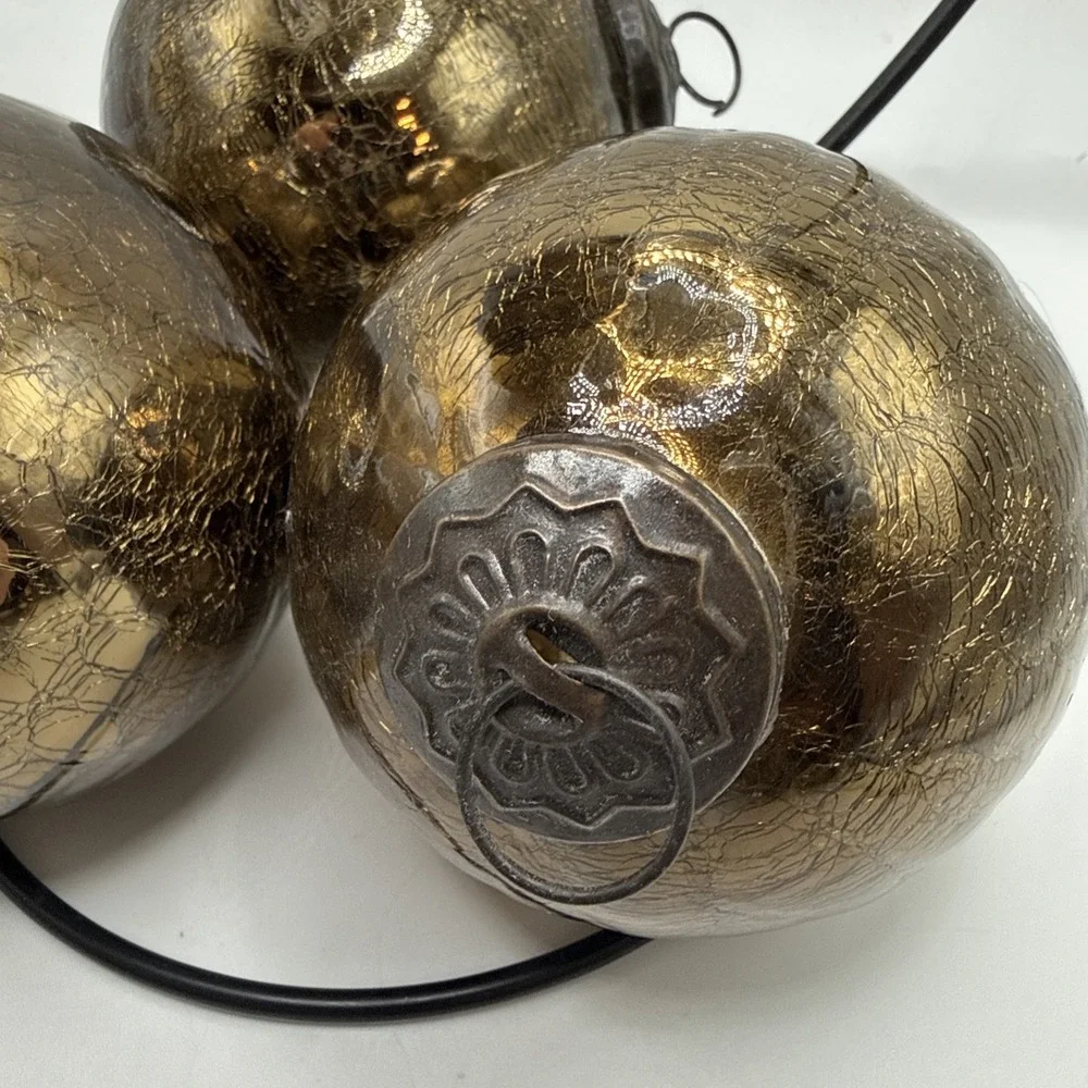 VTG Kugel Style Dark Gold Mercury Crackle Glass Christmas Ornaments Set Of 4